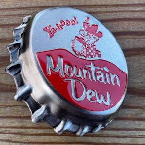 Yahooo! Mountain Dew Bottle Cap Refrigerator Magnet Vintage Advertisement