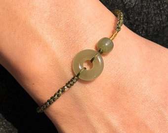 Grün Jade Ring gewebt Armband mit natürlicher Jade Kugel, 60.Geburtstag Geschenke für Mutter, tibetischer Schutz Charme Schmuck Geschenk für Oma
