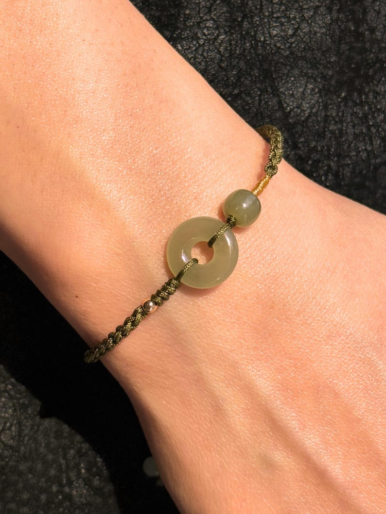 Green Jade Ring Woven Bracelet with Natural Jade Ball, 60th Birthday Gifts for Mother, Tibetan protection charm jewelry gift for Grandma image 1