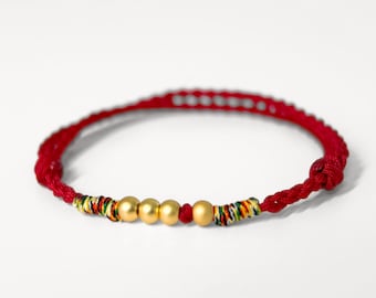 Tibetan Red Rope Bracelet,Buddhist Protection bracelet with Gold Beads,Dainty Spiritual Jewelry for Good Luck,Adjustable Handwoven Bracelet
