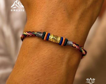 Bracciale da uomo con ruota di preghiera tibetana a cinque colori, braccialetto portafortuna fatto a mano, regalo per l'80° compleanno, braccialetto protettivo regalo per i genitori