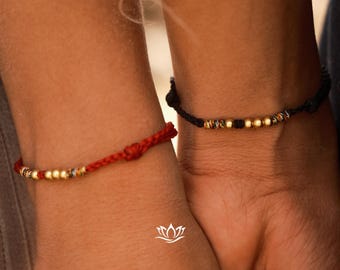 Buddhist Matching Bracelets for Couple, Tibetan Red String Bracelet with Gold Beads,Spiritual Lucky Charm Gift,Handwoven Protection Bracelet