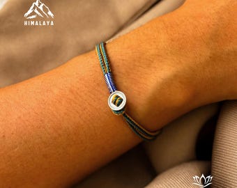Men's Minimalist woven bracelet with silver round button, Blessing Gifts for boyfriend and dad, Tibetan healing protection jewelry for men