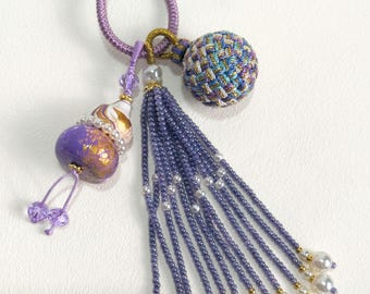 Oriental Lucky Bag Charm with Gourd & Handwoven Knot, Pearl Tassel Pendant for Phone Purse, Boho Protection Charm Meaningful Gift