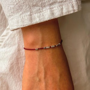Minimalist Red String Bracelet and Ring Set, 925 silver bead, Adjustable spiritual jewelry, Wine Red Thread, Buddhist protection talisman image 8