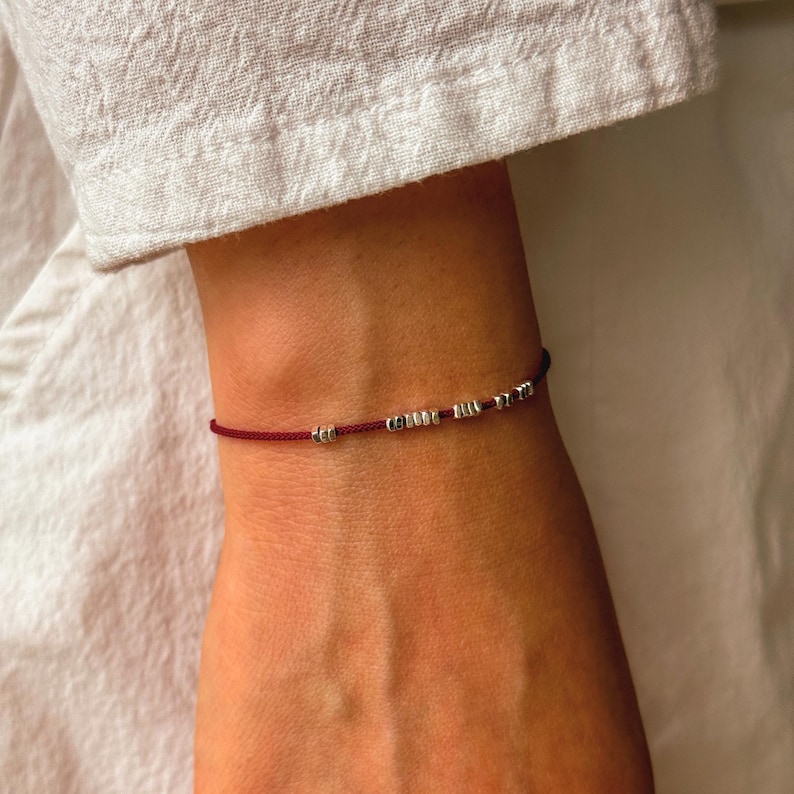 Minimalist Red String Bracelet and Ring Set, 925 silver bead, Adjustable spiritual jewelry, Wine Red Thread, Buddhist protection talisman image 8