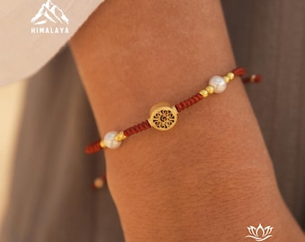 14K Gold Plated Tree of Life Bracelet with Pearl Accents, Oriental Good Luck Red string bracelet for Women, graduation gift for daughter