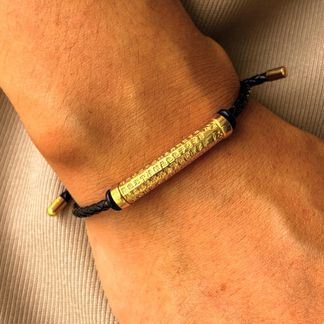 Feng Shui Lotus Heart Sutra Bracelet - Adjustable Silver Buddhist Mantra Lucky Amulet For Women & Men