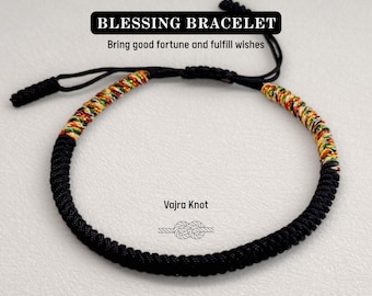 Tibetan Blessing Bracelet for men | Woven black Cord Protection Bracelet, adjustable buddhist bracelet, spiritual jewelry gift for boyfriend
