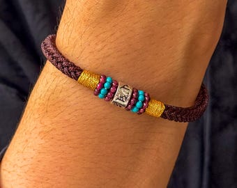 Pulsera trenzada con mantra de plata 925 para hombre, joyería de cuentas turquesas, pulsera de protección budista para él, amuleto tibetano de buena suerte, regalo espiritual.