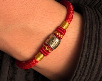 Tibetan Red Rope Bracelet, 925 Silver Tai Sui Protection Amulet, Feng Shui Good Luck Charm, Spiritual Jewelry Gift for Men Women Fathers Day