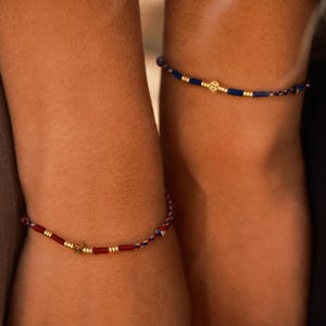 Couples Matching Bracelets Red Blue Cord, Minimalist Dainty Friendship Bracelets, 14k Gold Beaded Good Luck Charm Jewelry Gift for Bestie