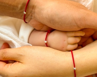 Set di braccialetti con cordino rosso per la famiglia, braccialetti di protezione per neonati, gioielli con perline dorate per mamma e figlio, amuleto di benedizione buddista, regalo per la nascita del neonato