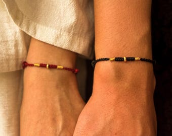 Tibetan Couples Matching Bracelet, Red String Bracelet with Gold Beads, Protection Lucky Charm Gift for Boyfriend, Buddhist Spiritual Gift