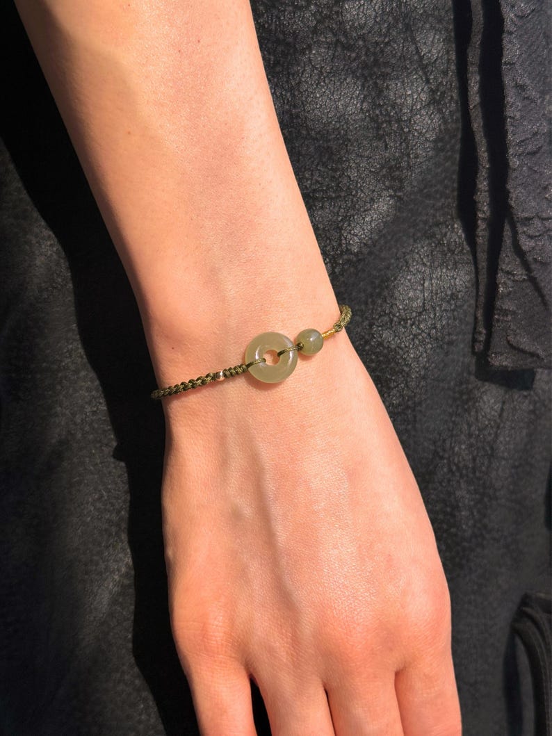 Green Jade Ring Woven Bracelet with Natural Jade Ball, 60th Birthday Gifts for Mother, Tibetan protection charm jewelry gift for Grandma image 5