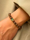 Men's Wood Beaded Bracelet with Green Jade, Natural Earthy Jewelry, Yoga Style Charm, Buddhist prayer beads for Meditation & Mindfulness product logo