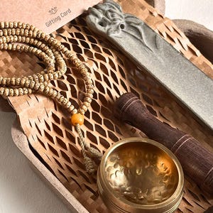 Meditation Gift Box:Tibetan Singing Bowl,Buddhist Mala Beads,Incense Holder,Spiritual Yoga Set for Stress Relief,Wellness Affirmation Box image 1