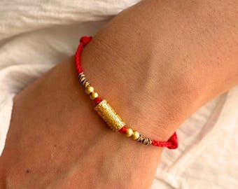 Pulsera tibetana de hilo rojo con dije de rueda de oración dorada, pulsera budista tejida de buena suerte y fortuna, regalo de joyería para la atención plena y la bendición