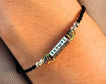 Men‘s Buddhist Protection Bracelet, Handmade Tibetan Cord Amulet - Five Color Threads with Silver Mantra Charm,Couples Matching Jewelry