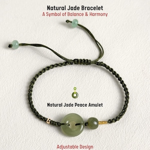 Green Jade Ring Woven Bracelet with Natural Jade Ball, 60th Birthday Gifts for Mother, Tibetan protection charm jewelry gift for Grandma image 2