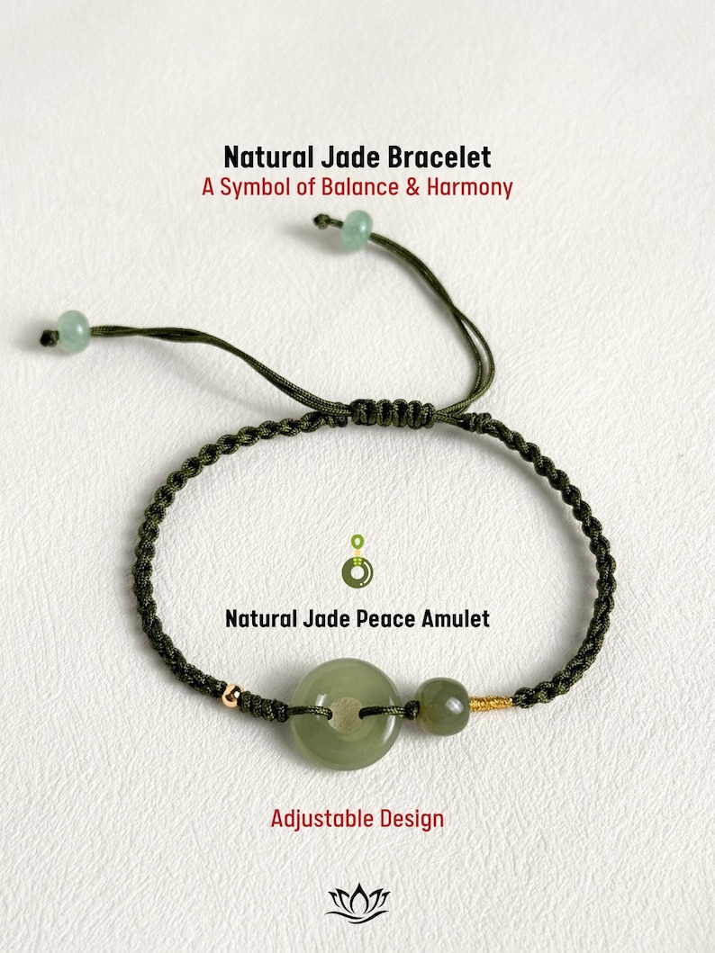 Green Jade Ring Woven Bracelet with Natural Jade Ball, 60th Birthday Gifts for Mother, Tibetan protection charm jewelry gift for Grandma image 2