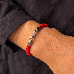 Men's Tibetan Red String Bracelet with 925 silver clasp, Lucky Knot Charm, Buddhist Protection Amulet, Unisex Spiritual Jewelry