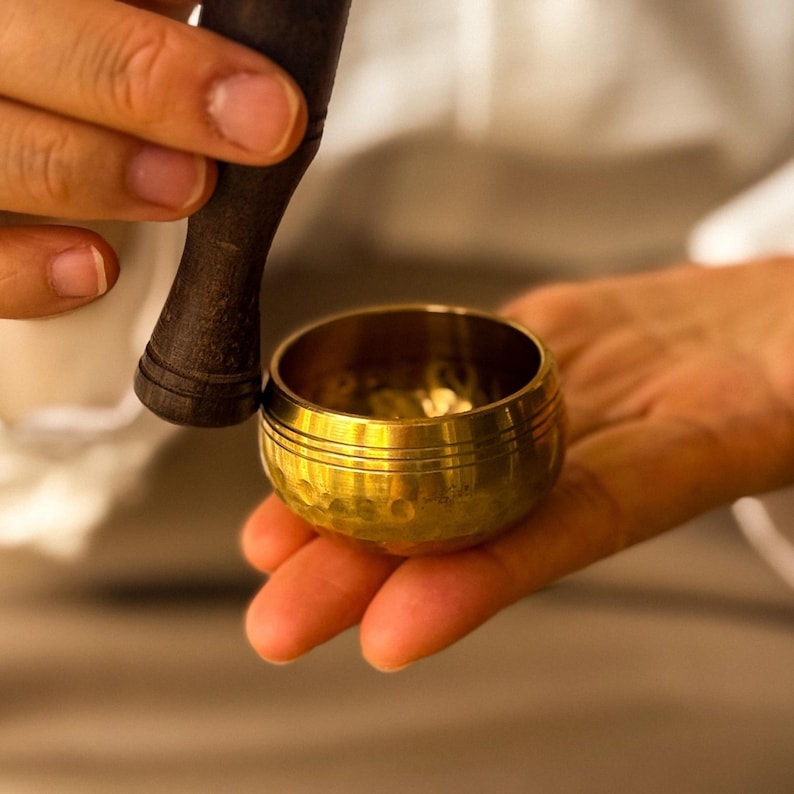 Mini Tibetan Singing Bowl Set, Meditation Gifts for Mindfulness, Chakra Healing Nepal sound bowl Gift for stress relief, yoga lover gift image 5