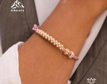Tibetan Flower Bracelet with Peach Blossom Knot | Love & Friendship Charm Bracelet, Buddhist Amulet gift for grandma, 18th birthday gift