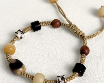 Natürliche Bodhi Samen & Achat Armband, verstellbare handgewebte Mala Schmuck für Männer Frauen, buddhistisches Schutzamulett, Meditation Yoga Geschenk