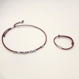 Minimalist Red String Bracelet and Ring Set, 925 silver bead, Adjustable spiritual jewelry, Wine Red Thread, Buddhist protection talisman image 3