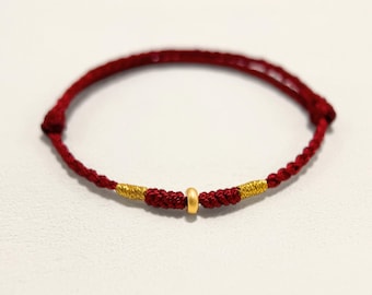 Minimalist Red String Tibetan Bracelet with Gold Beads,Good Luck Charm Gift for Anniversary, protection jewelry Gift for her 30th birthday
