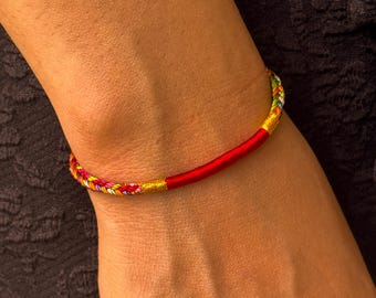 Tibetan five-color woven bracelet with red center thread,  Family Matching Bracelet Set, Spiritual Protection Jewelry for couples