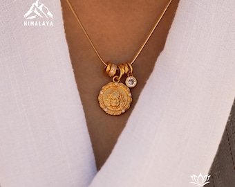 Collar budista de la buena fortuna con moissanita, joyería delicada de oro de 18k, collar de cadena de serpiente del dios de la riqueza, regalo de amuleto de la suerte para la abuela.