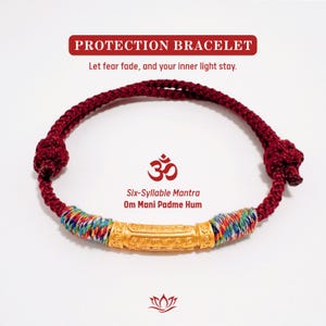 Bracciale Mantra in oro con filo rosso / Amuleto buddista, regalo di anniversario per coppie, braccialetto protettivo, regalo per il 60° compleanno della mamma, regalo per la nonna