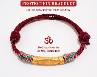 Red String Gold Mantra Bracelet | Buddhist Amulet,Anniversary Gifts for couples protection bracelet, 60th birthday gift for mom,Grandma Gift