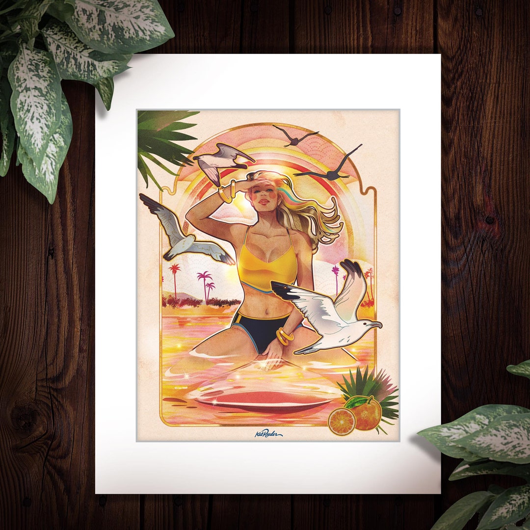 California Surfer Girl Art Print Tropical Boho Surfer Girl Art Pink california-surfer-girl-art-print-tropical-boho-surfer-girl-art-pink