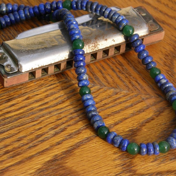 Men's lapis and chalcedony necklace Etsyfreeshipping