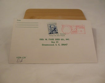 uncanceled Washington stamp vintage 1970s adhered w/ pre-paid to envelope for Park Seed Company