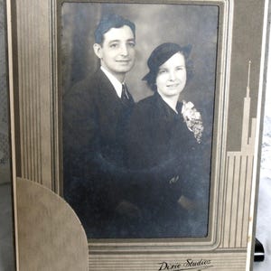 parlor cabinet photo man and woman Dixie Studios Olean NY art deco style vintage 1940s