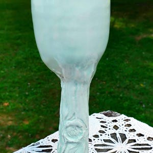 handmade ceramic challis goblet unique light green celadon textured unknown maker