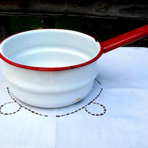 Vintage Enamelware Double Boiler Pot Top portion White with Red Trim 1.5 Quart pot