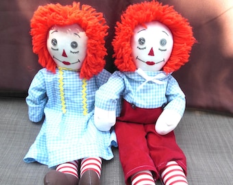 set of 2 Raggedy Ann and Andy handmade dolls well made circa 1970s