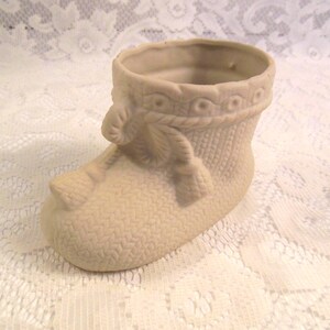 baby bootie planter bisque matte finish ivory color Made in Japan vintage 1960s