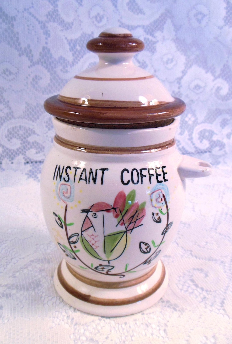 Boîte vintage à café instantané en céramique, Bird Design, 1960s image 1