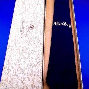 vintage mens tie "It's A Boy" navy NOS in orig box clothier Gavin-McCarthy Olean NY