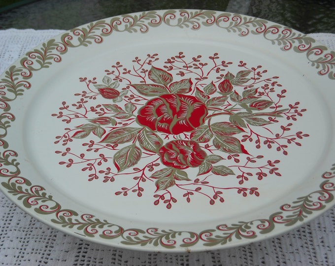 Extra Large Metal Serving Tray With Pretty Floral Design Etsy