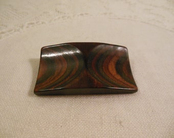 vintage lapel pin - beautiful layered, sculpted, carved wood bar pin - circa 1960s