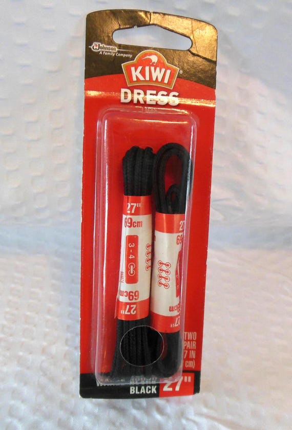 Kiwi Black waxed dress shoe laces 27 inches round laces 2 pair in pkg NIP unused Kiwi Black waxed dress shoe laces 27 inches round laces 2 pair in pkg NIP unused