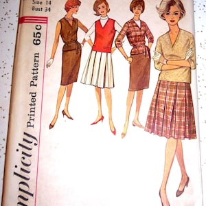 vintage 1960s Simplicity Sewing pattern 4547 misses size 14 bust 34 blouse jerkin skirts