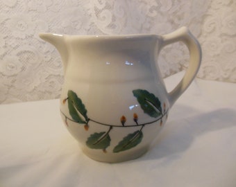 vintage 1976 Hartstone pottery (Zanesville, OH) pitcher green leaves and berries -price just slashed!